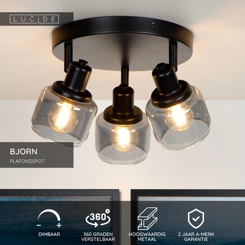 Ceiling lamp Bjorn 3-light black Lucide 5411212771278
