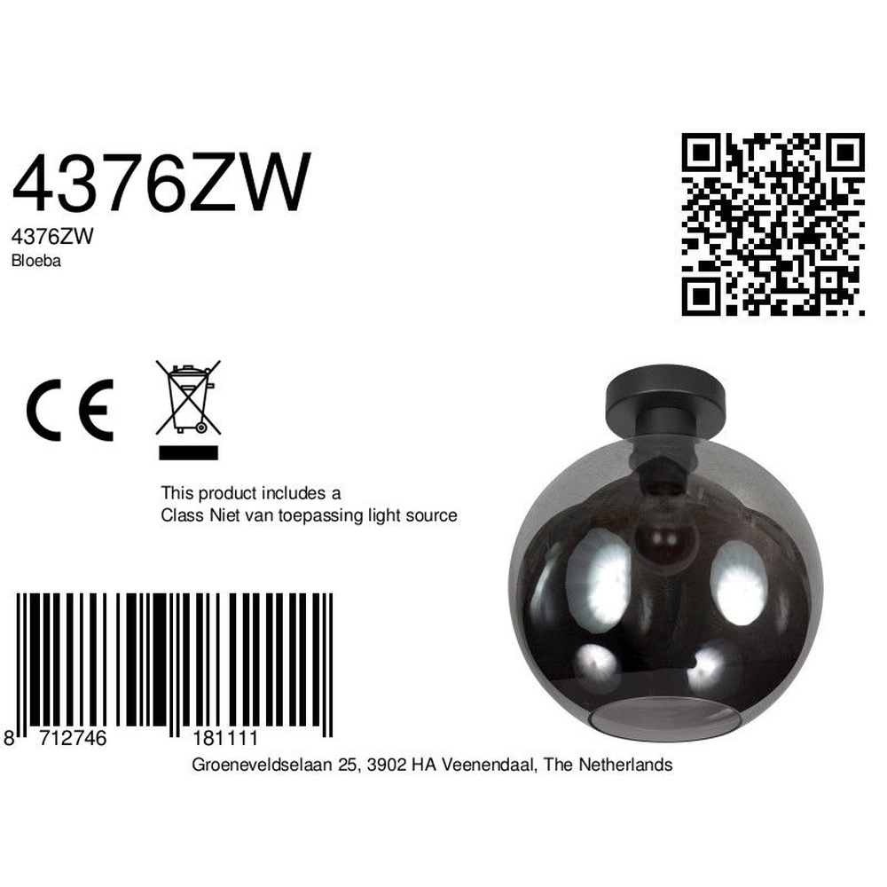 Ceiling lamp Bloeba convex smoke glass Ø 30cm Steinhauer 8712746181111