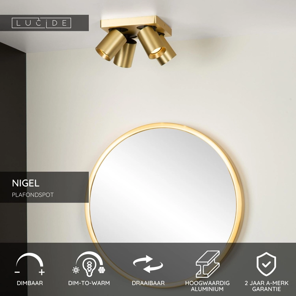 Ceiling spotlight Nigel 4-light gold Lucide 5411212093011