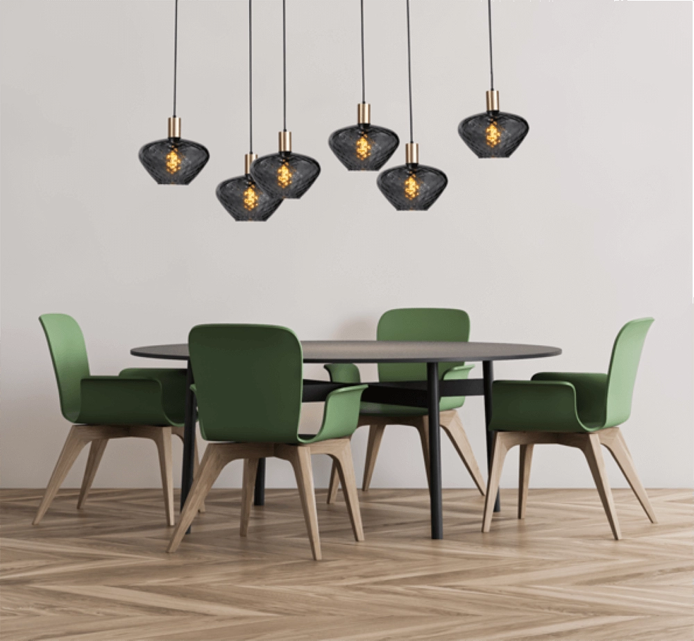 6-light hanging lamp - gold - Porto with Blossom smoke glasses Masterlight 8718121270524