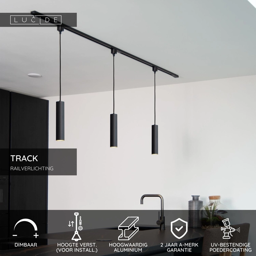 Rail pendant light Track Floris 1-phase black Lucide 5411212093370