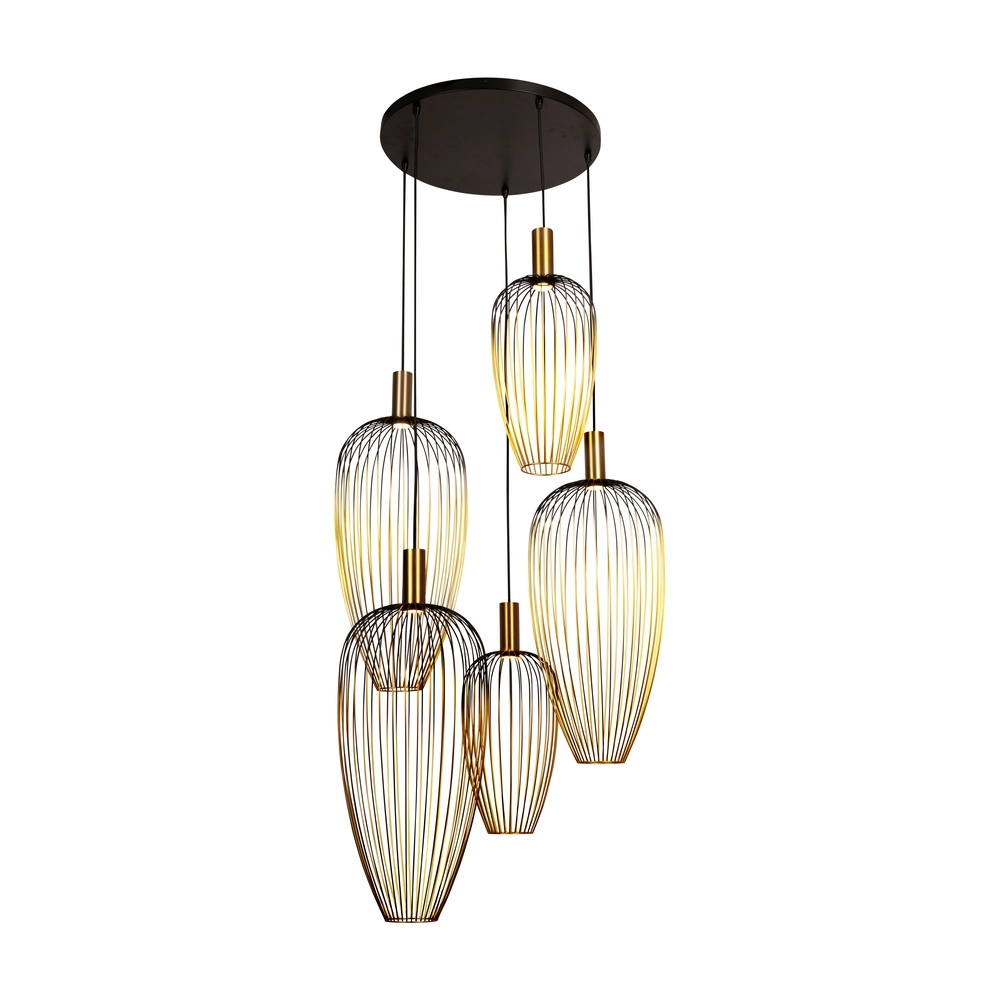 5-light wire lamp Aurelie Gold