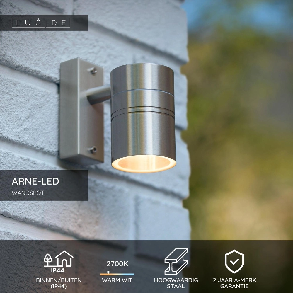 Wall spotlight Arne-Led Down chrome Lucide 5411212143884