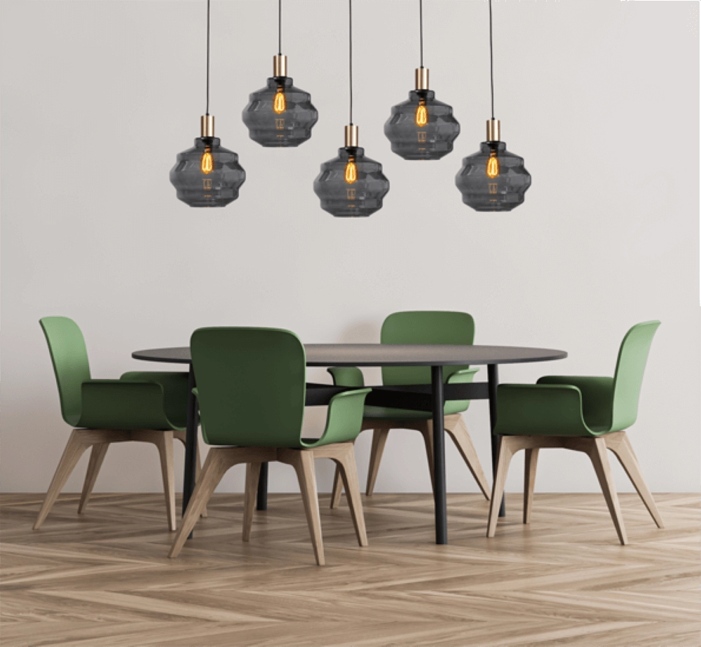 5-light hanging lamp - gold - Porto with Ball smoke glasses - Ø 30cm Masterlight 8718121270166