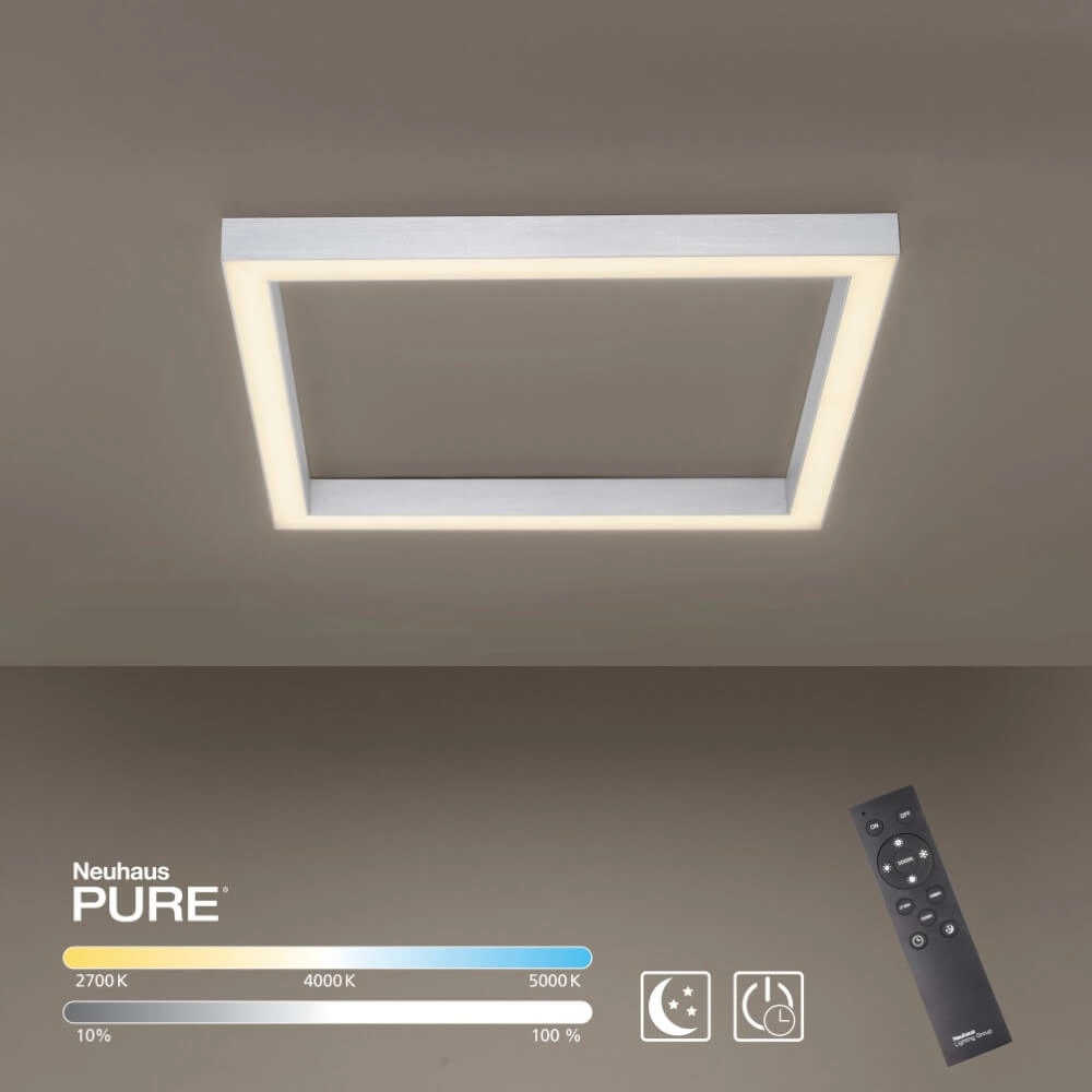 Square ceiling lamp Pure Lines Square aluminum Paul Neuhaus 4012248357910