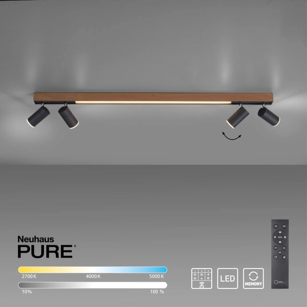 Sleek ceiling lamp Pure Lines Spot wood Paul Neuhaus 4012248374566