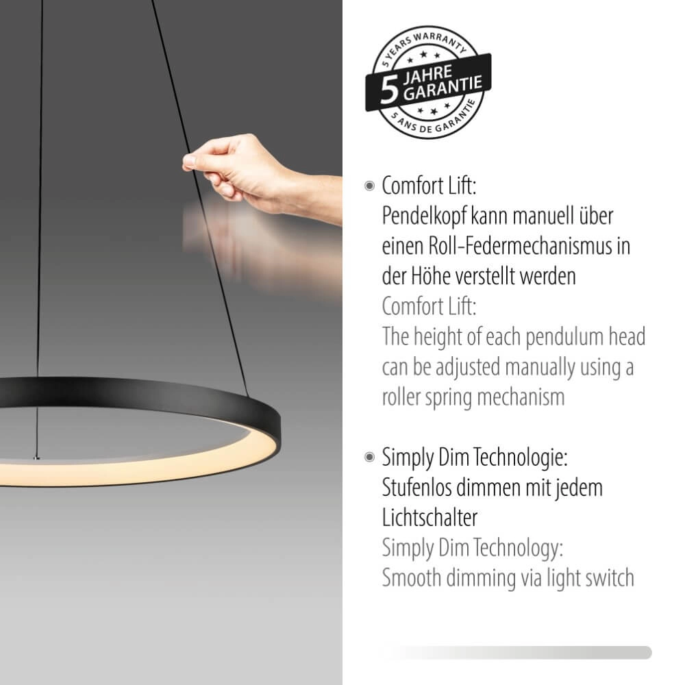 Round pendant lamp Hoop black Paul Neuhaus 4012248384695