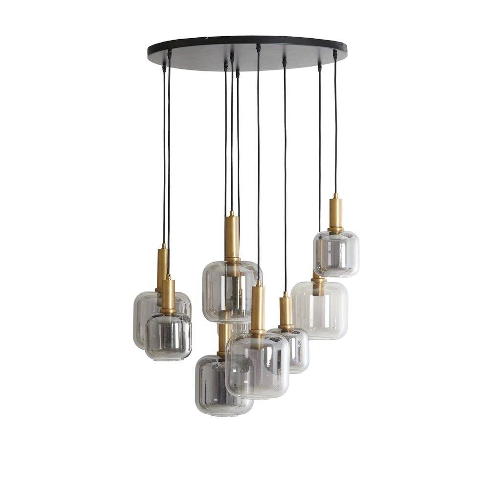 Vide pendant lamp Lekar 9x E27 - brass with smoke glass