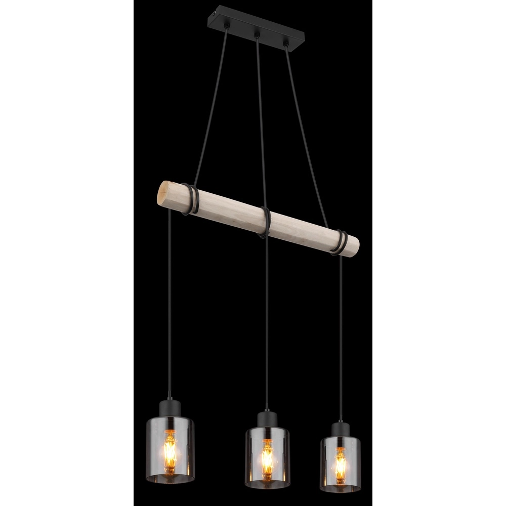 3-light pendant lamp Hadera black with smoke glass Globo 9007371438419