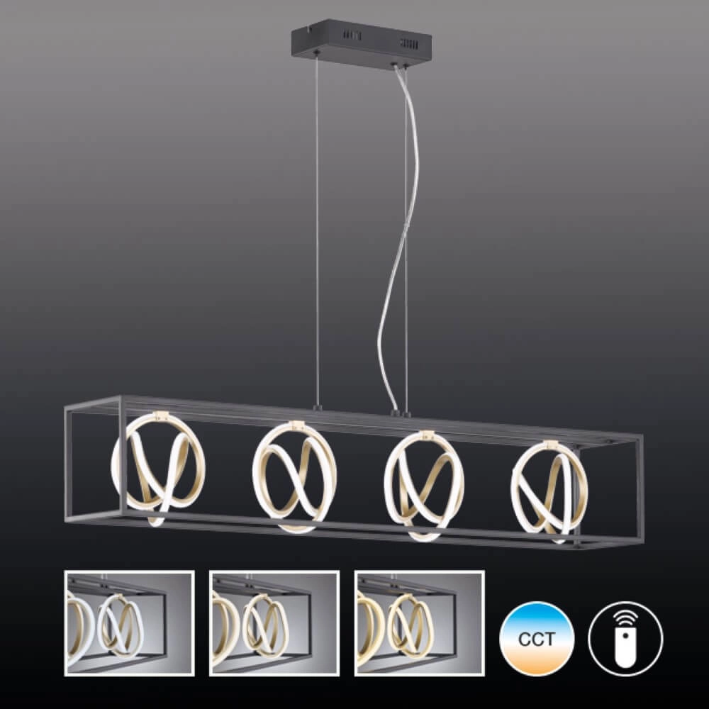 Design hanging lamp Gisi 110cm black with gold Fischer & Honsel 4003694606066