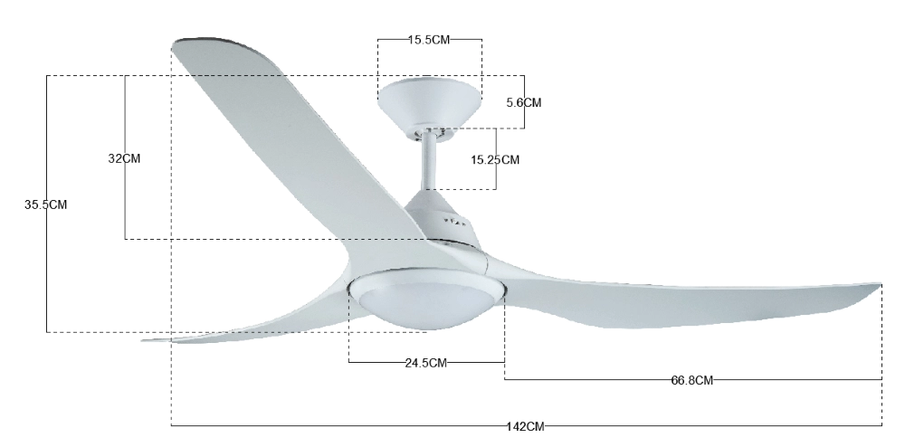 Sleek ceiling fan with lamp Mariner Ø 143cm IP55 Beacon 9333509136781