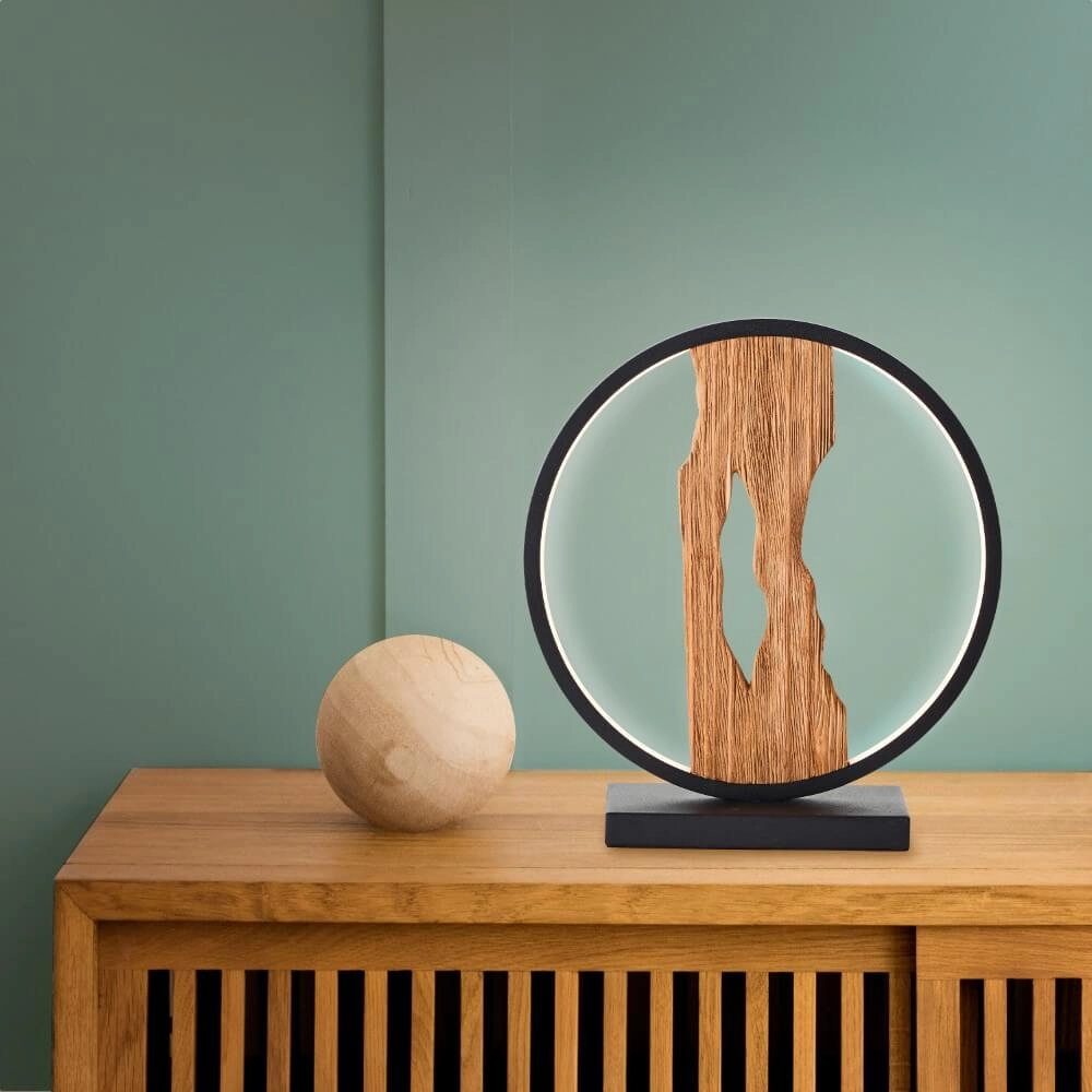 Table lamp Chaumont Round black with wood Brilliant 4004353414978