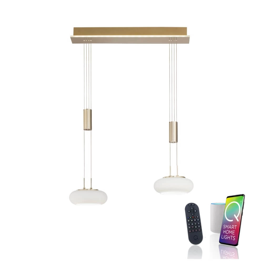 2-light pendant lamp Q-Etienne brass Paul Neuhaus 4012248350416