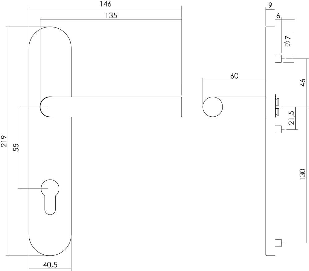 Door handle Recht PC 55mm stainless steel Intersteel 8714186175767