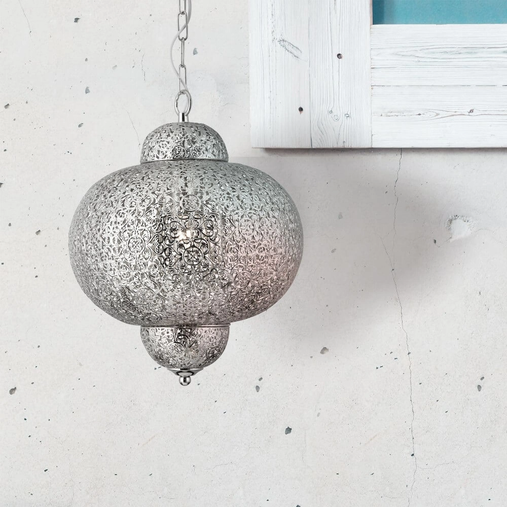 Moroccan Style Pendant Lamp Fretwork Stainless steel Searchlight 5053423018706