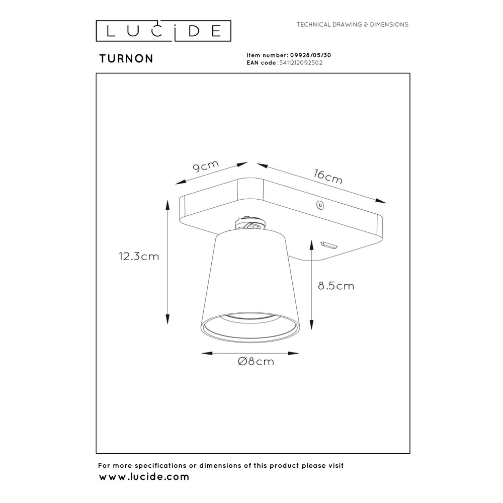 Bedside lamp Turnon dim to warm black Lucide 5411212092502