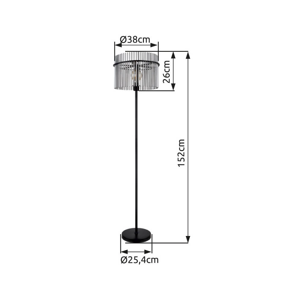 Black floor lamp Gorley with smoke glass Ø 38cm Globo 9007371451180
