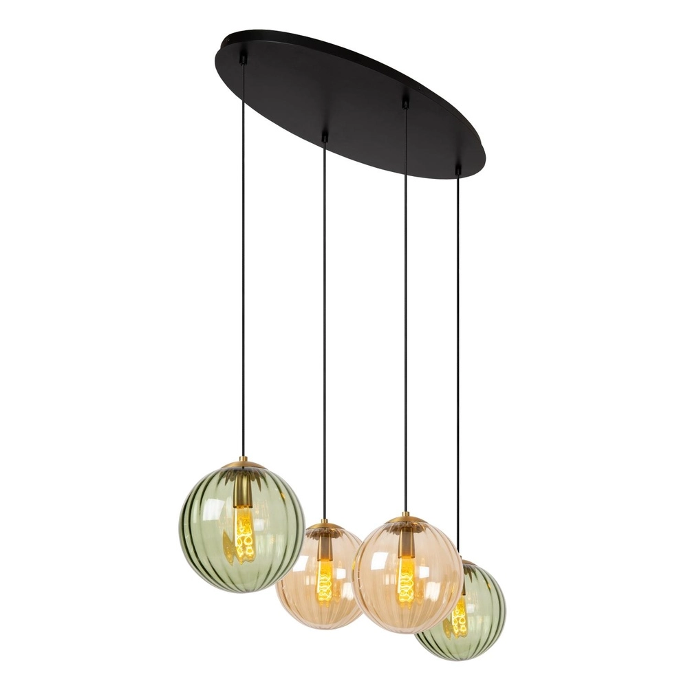 4-light pendant lamp Monsaraz Green and amber glass Lucide 5411212452429