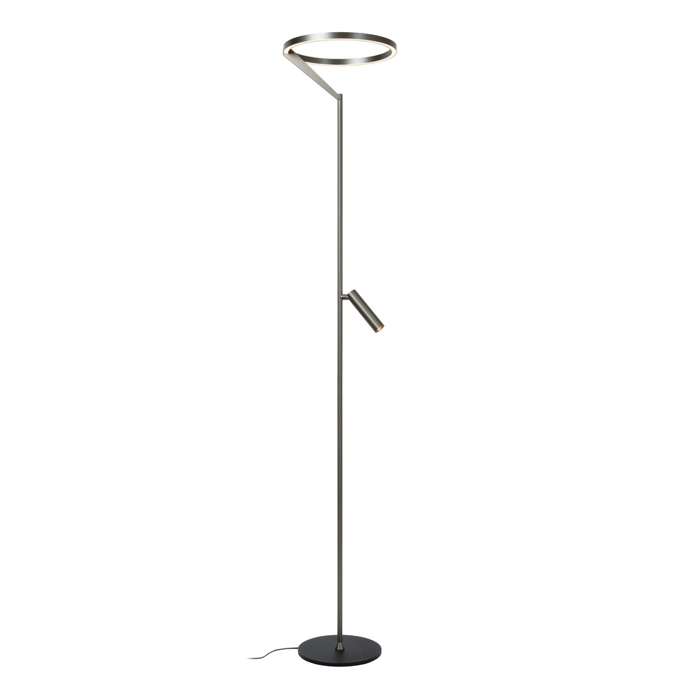 Sleek floor lamp with reading lamp Applause Brushed Metal - LED