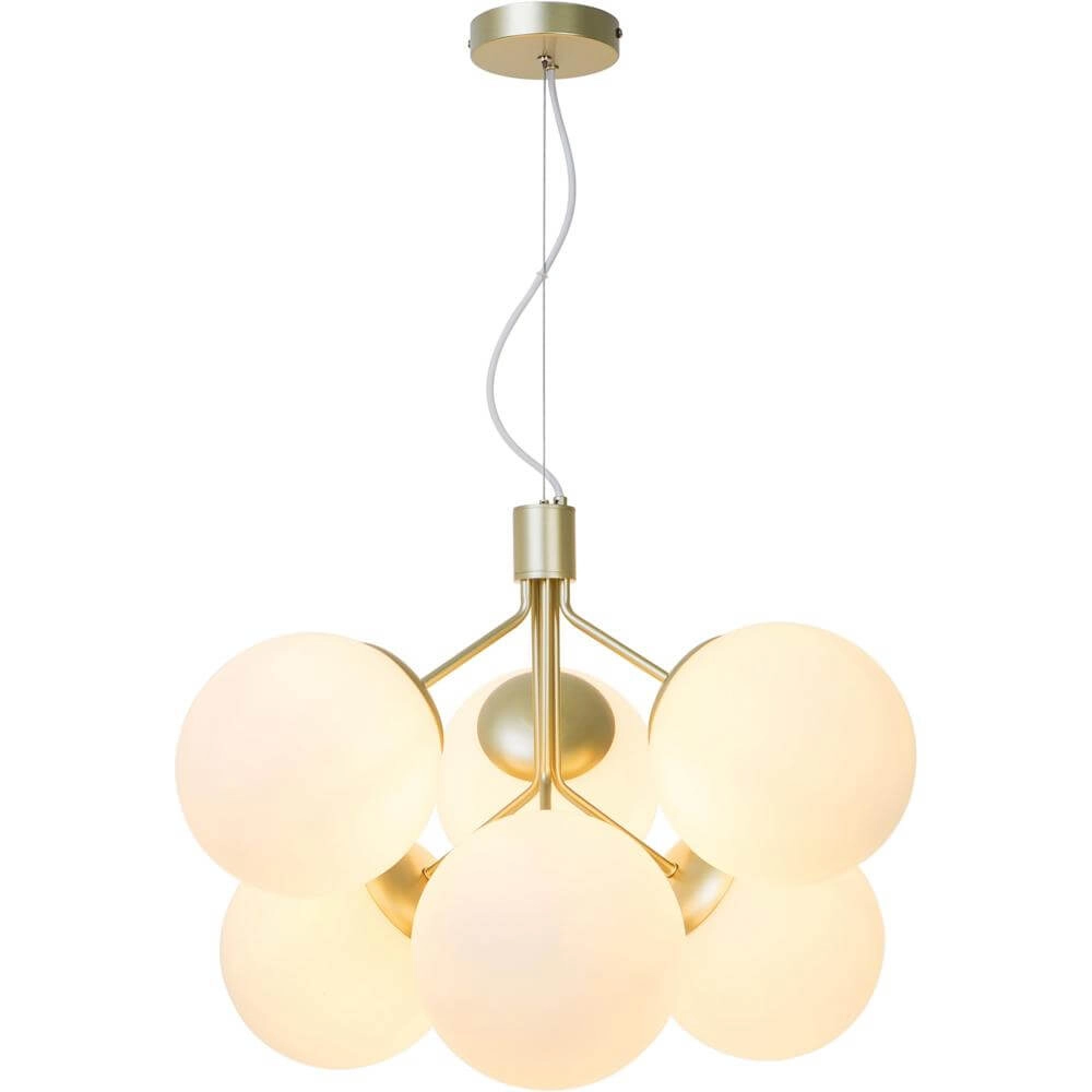 6-light pendant lamp Ivona gold with white glass
