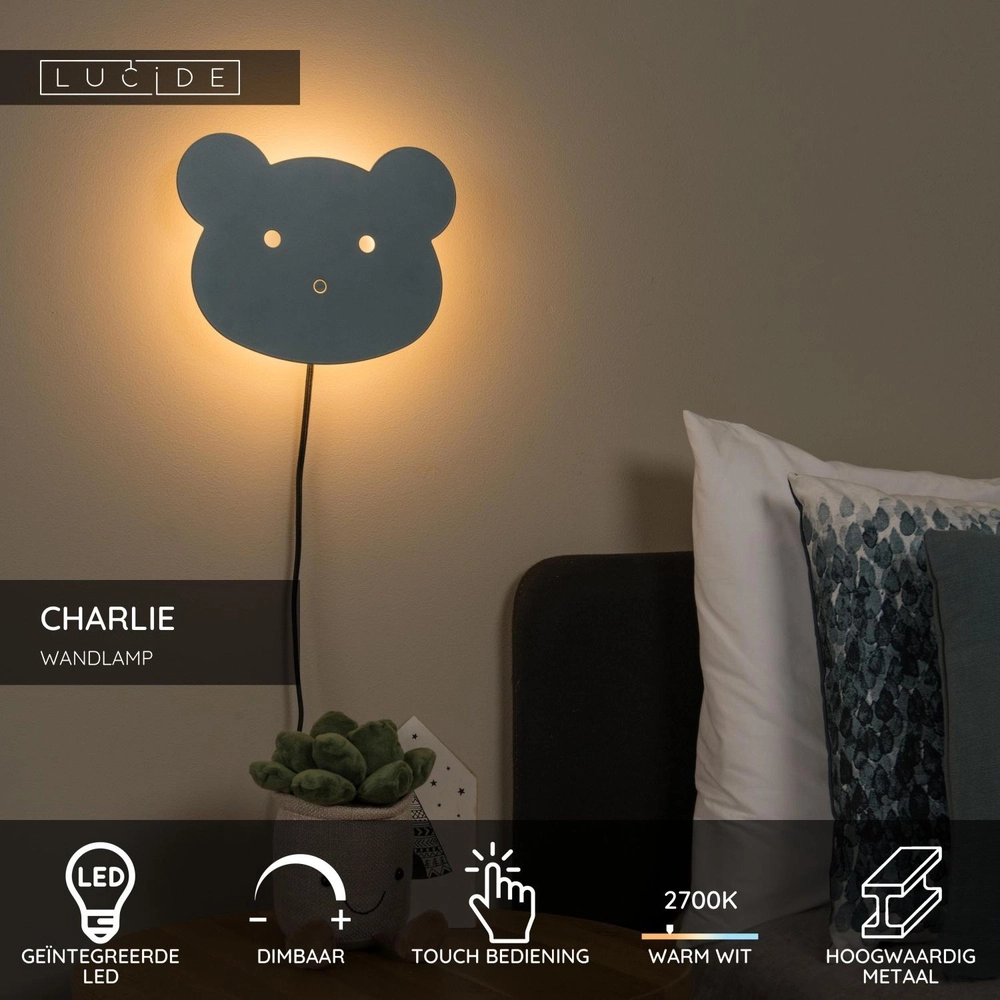 Children's room wall lamp Charlie blue Lucide 5411212441775