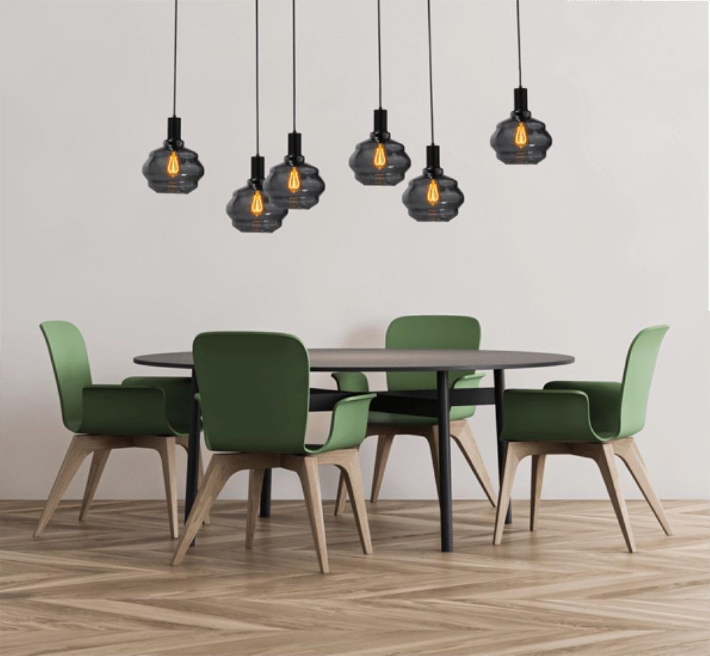 6-light hanging lamp - black - Porto with Ball smoke glasses Masterlight 8718121270470