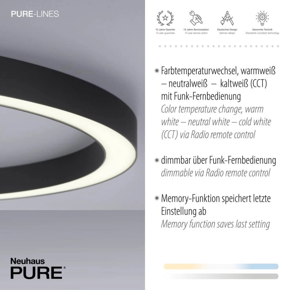 Round floor lamp Pure Lines Round Ø 70cm anthracite Paul Neuhaus 4012248373521