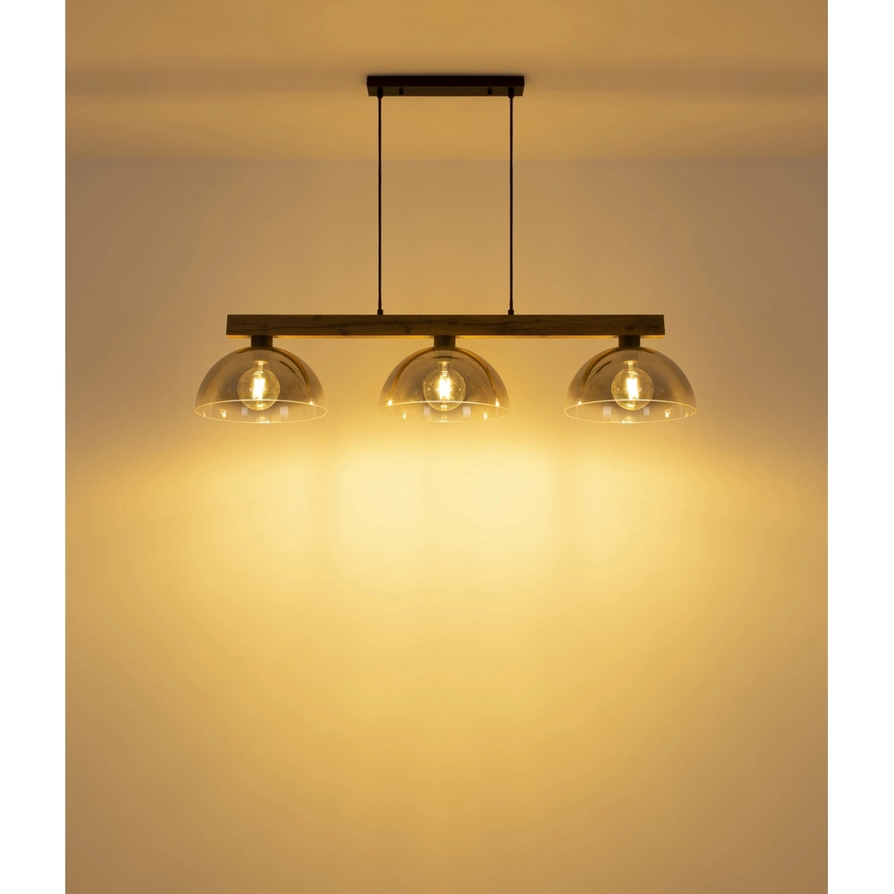 Country Pendant Lamp Romy 3-light black with wood Globo 9007371586356