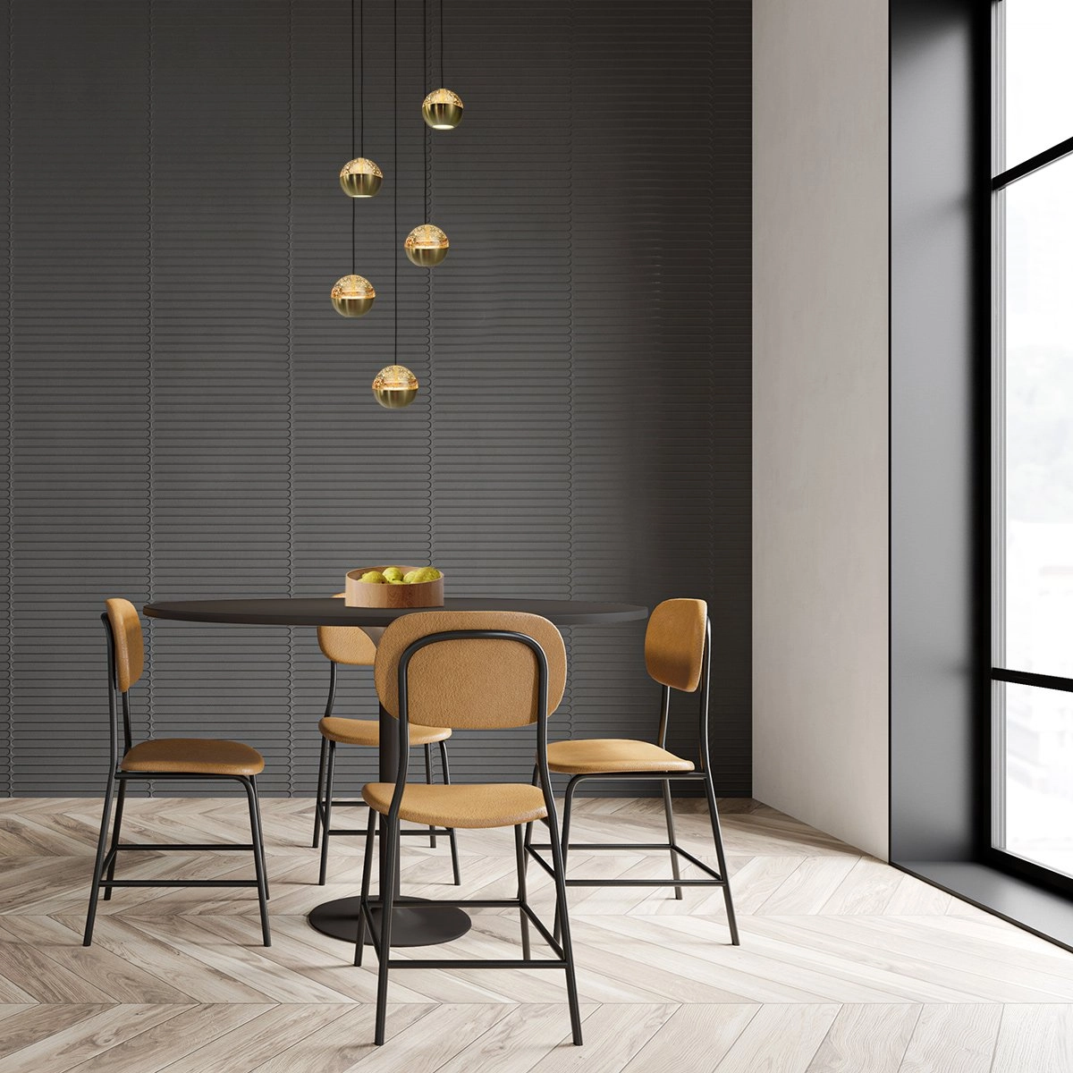 5-light vide pendant lamp Belluno LED - brass gold with glass Steinhauer 8712746183870