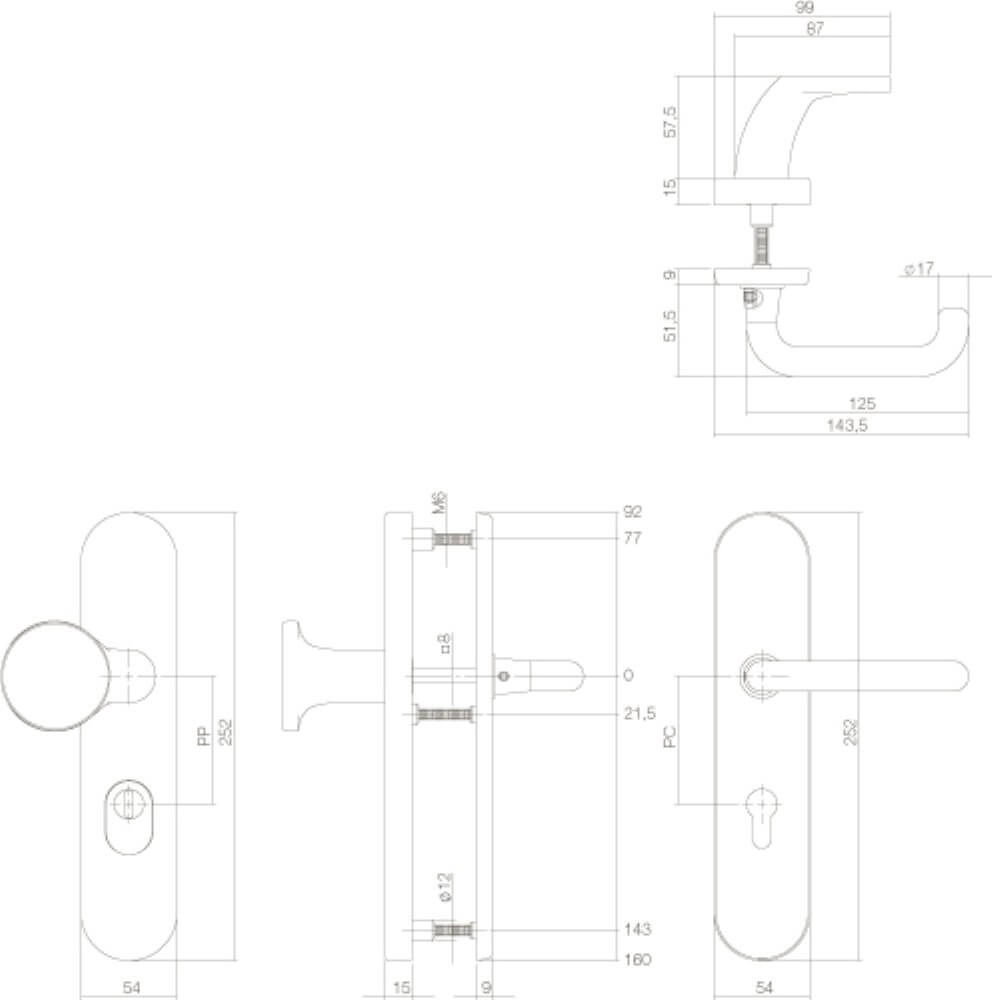 Front door fittings Vurano PC72mm core pull protection brass lacquered Intersteel 8714186069189