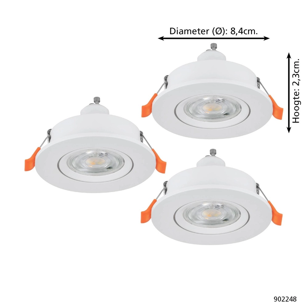Set of 3 recessed spotlights Barranco white Ø 8,4cm IP44 - 4000K Eglo 9008606359301
