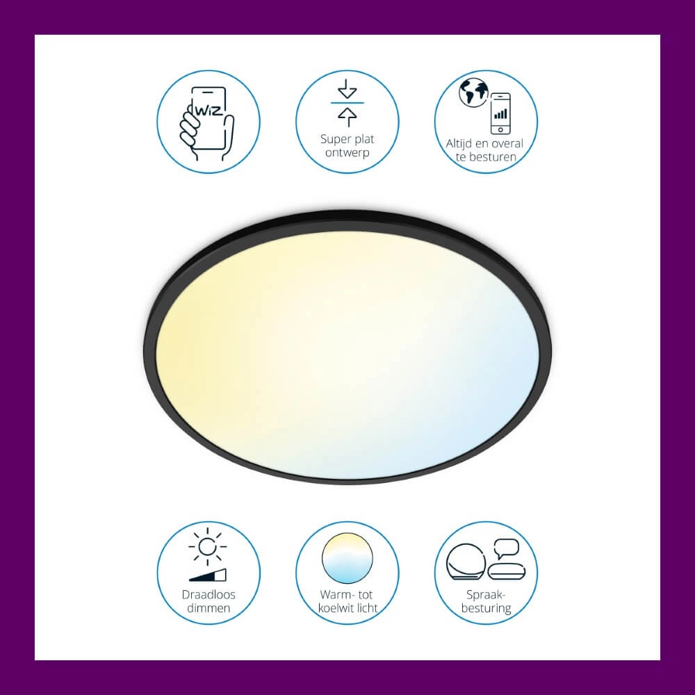 Smart ceiling light SuperSlim Ø 43cm - black WiZ 8719514554955