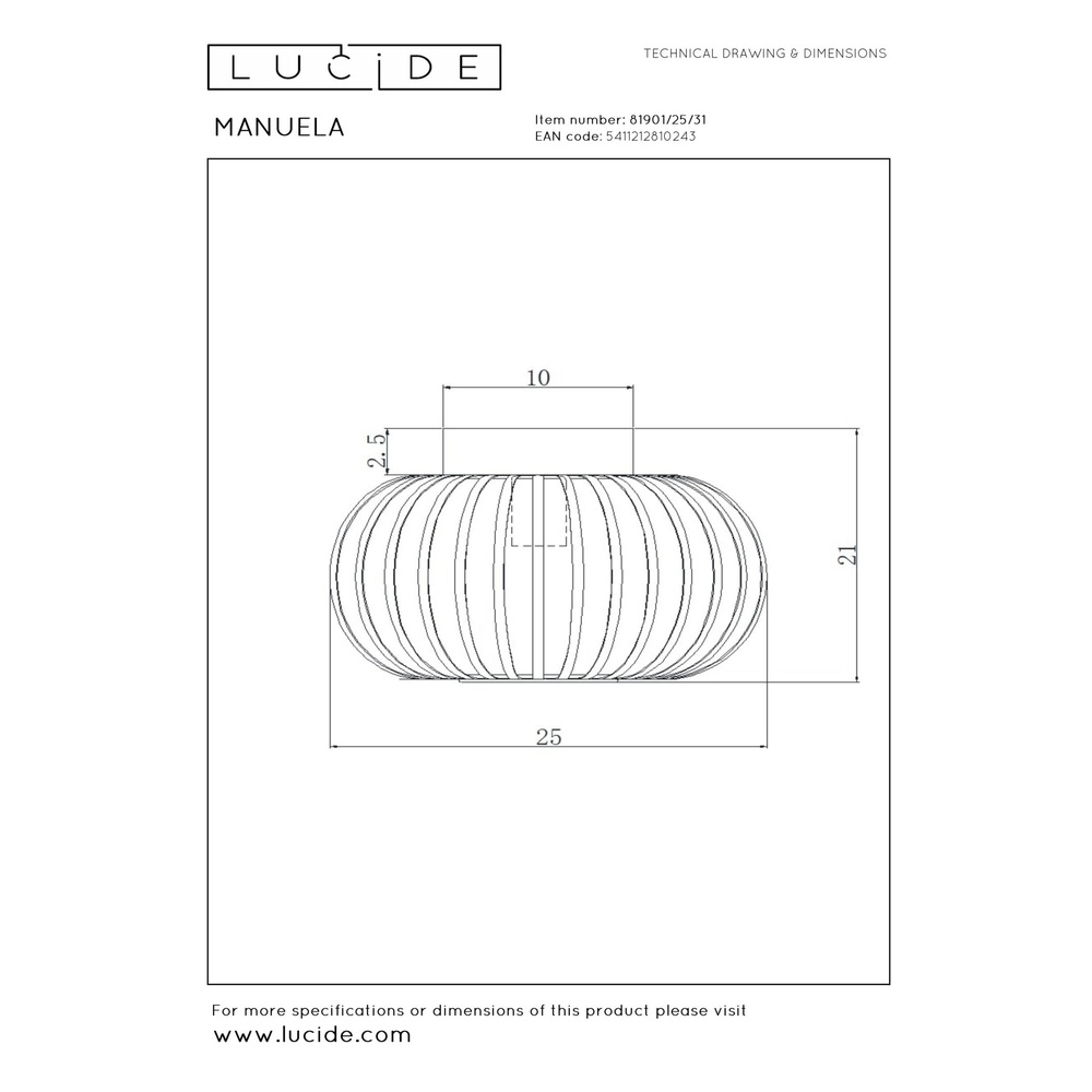 Ceiling lamp Manuela Ø 25cm white Lucide 5411212810243