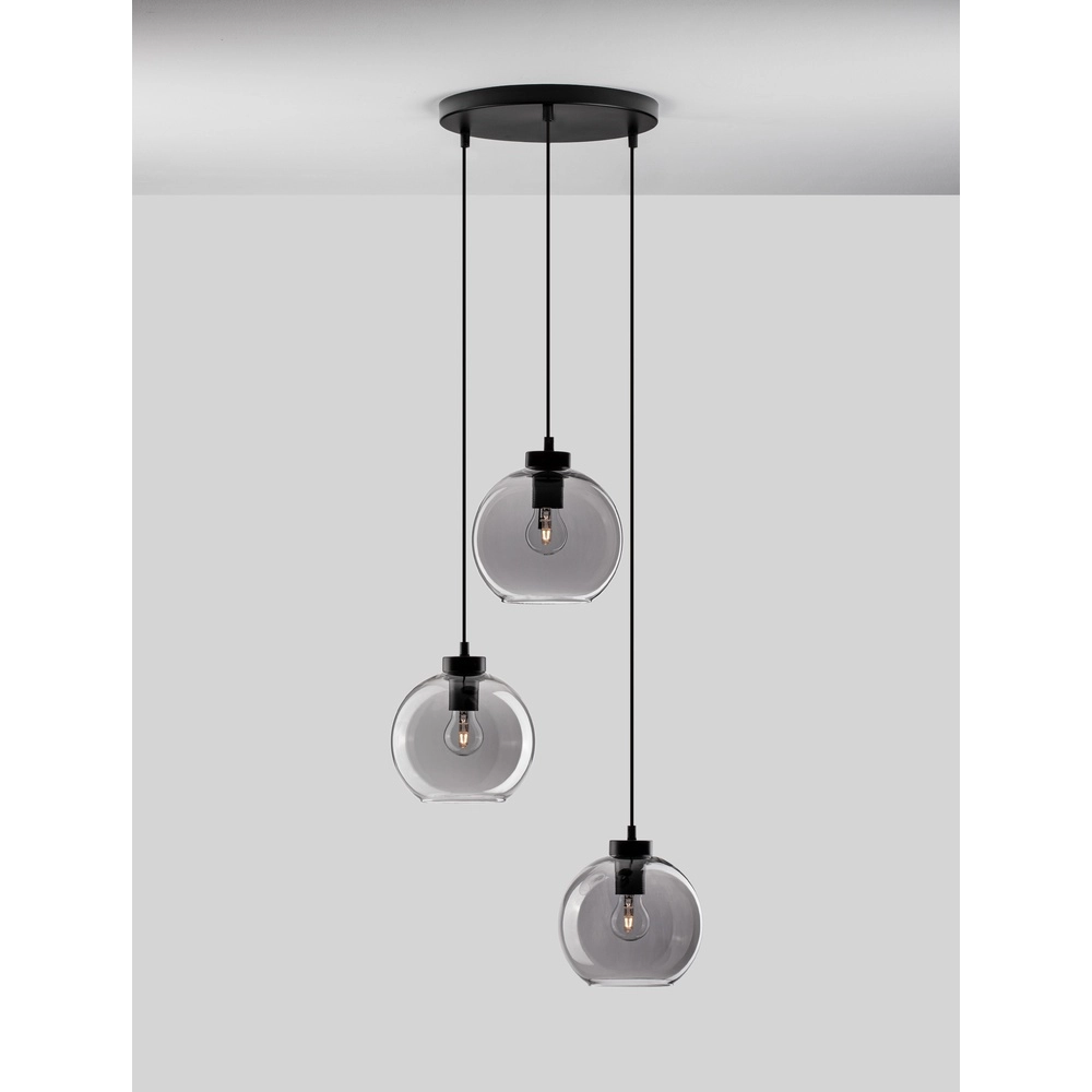 Pendant lamp Palmer 3-light round black with smoke glass Lyora 5212017430953