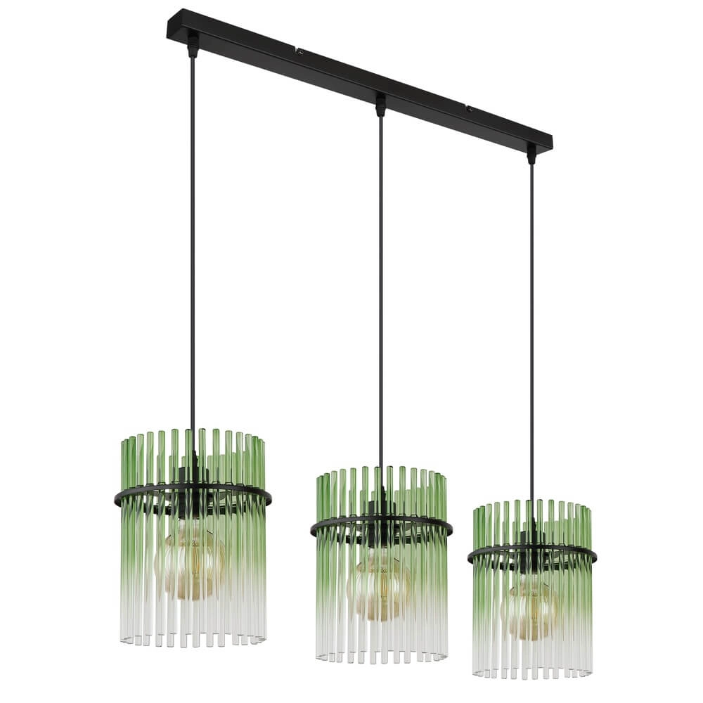 Black pendant lamp Gorley with green glass 3-lights Globo 9007371474974