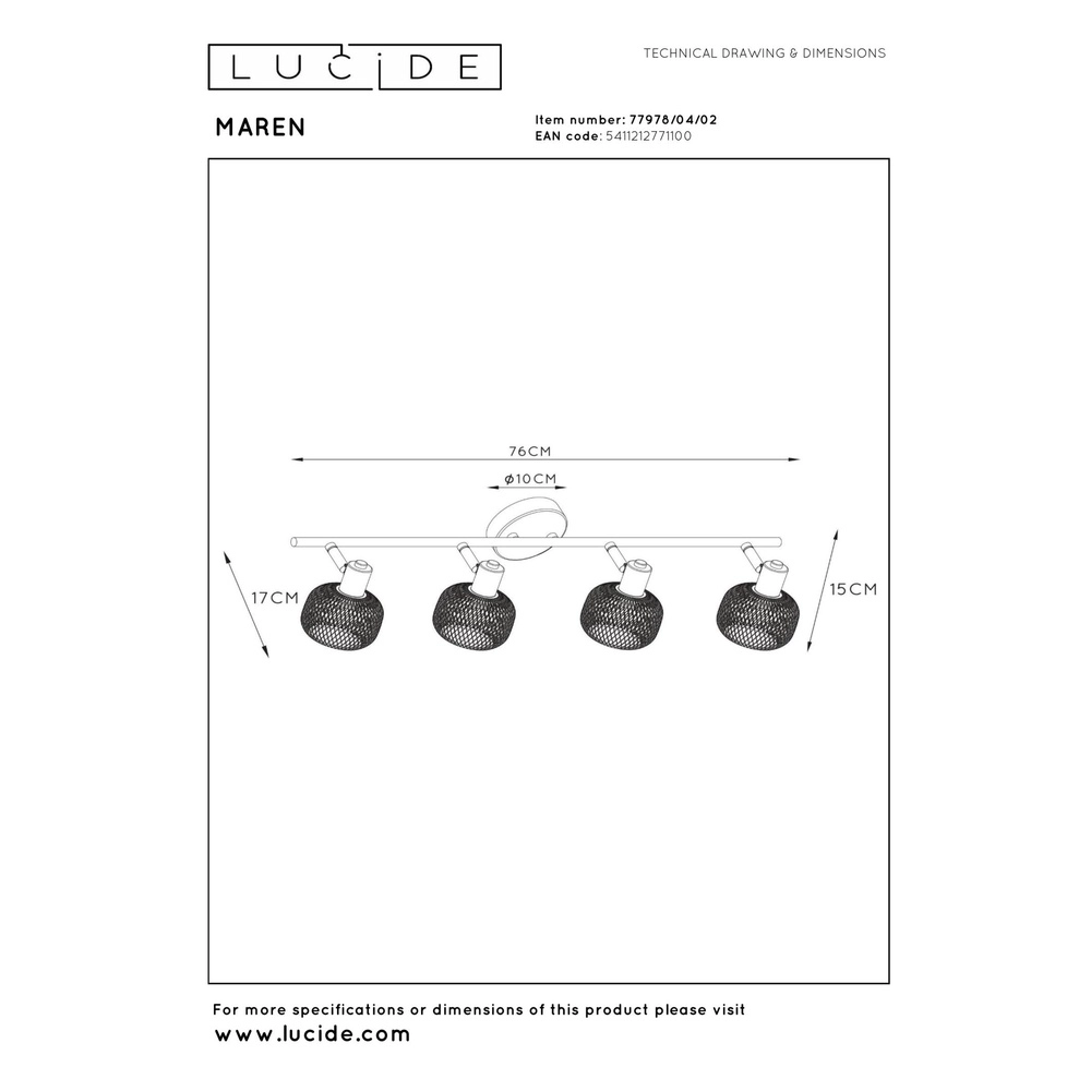 Ceiling light Maren 4-light gold Lucide 5411212771100