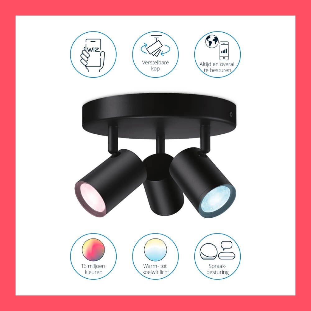 3-light surface-mounted spotlight Imageo smart - black WiZ 8719514554535