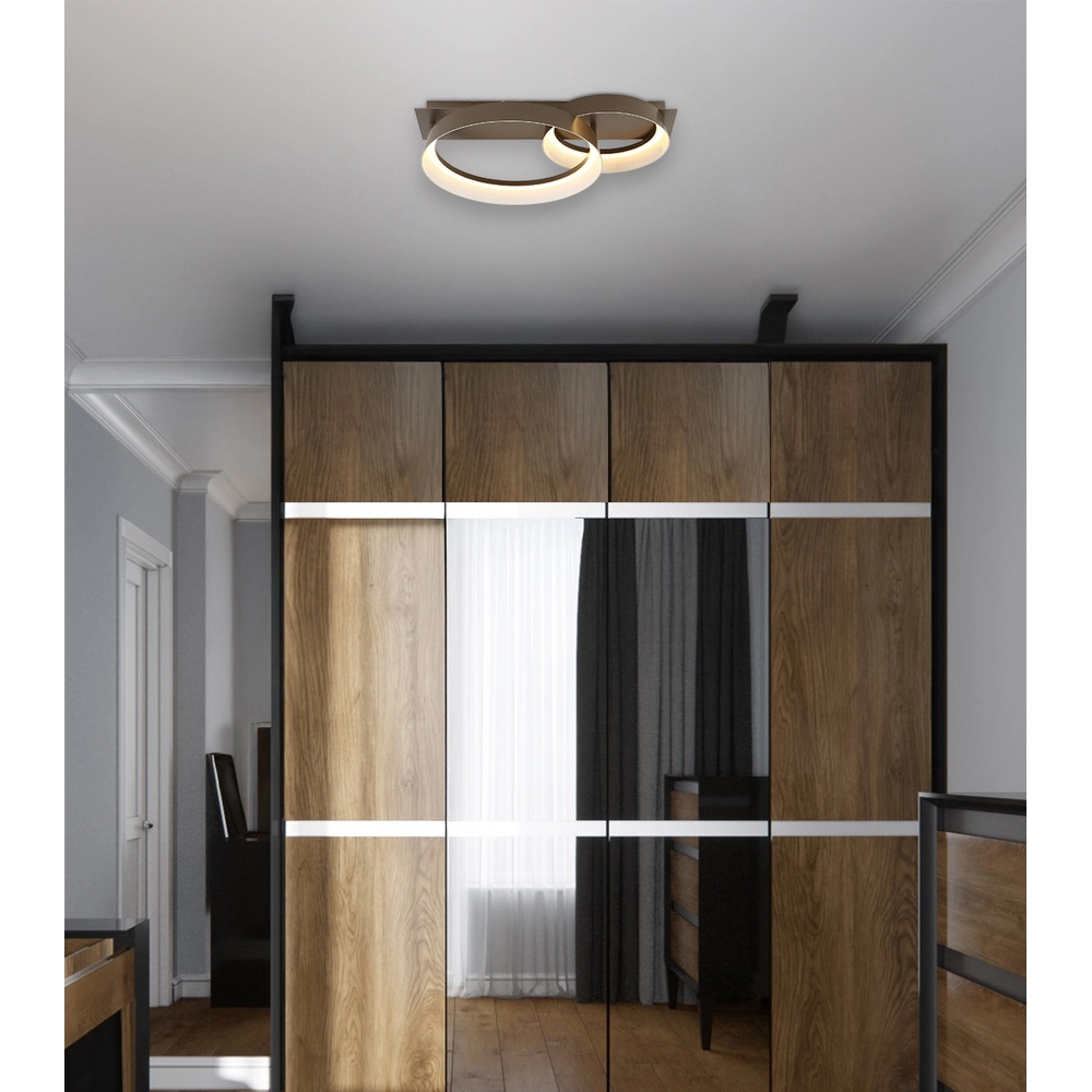 Sleek ceiling lamp Syrakus coffee brown 2 rings Globo 9007371573080