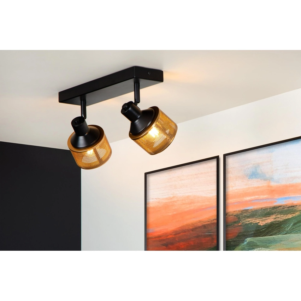 Ceiling lamp Rafa 2-light black with copper Lucide 5411212771292