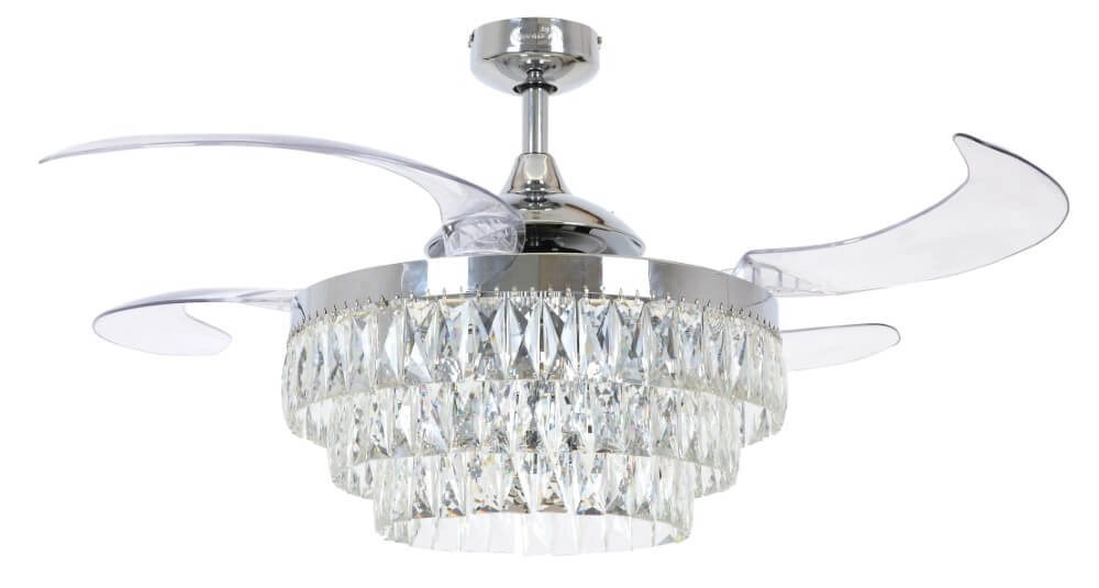 Chrome ceiling fan with crystal Fanway Veil Ø 122cm
