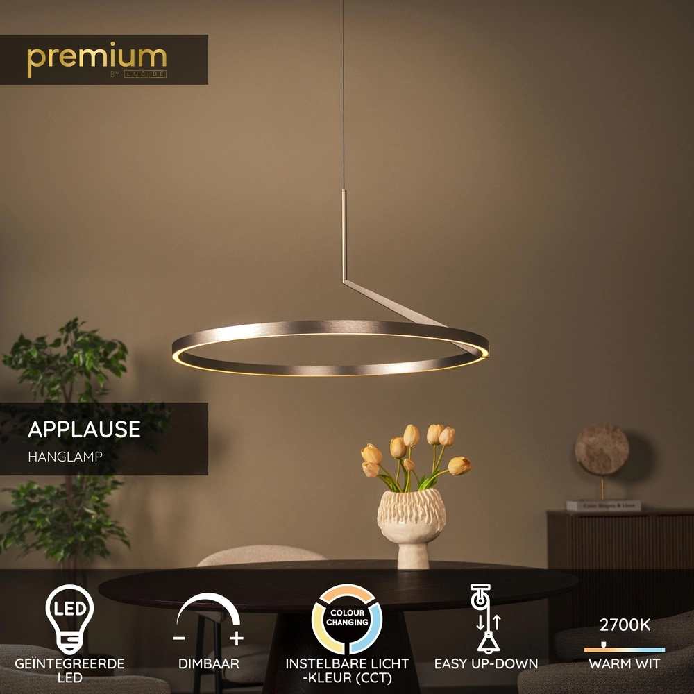 Sleek LED pendant light Applause brushed metal - Ø 80cm Premium by Lucide 5411212221841