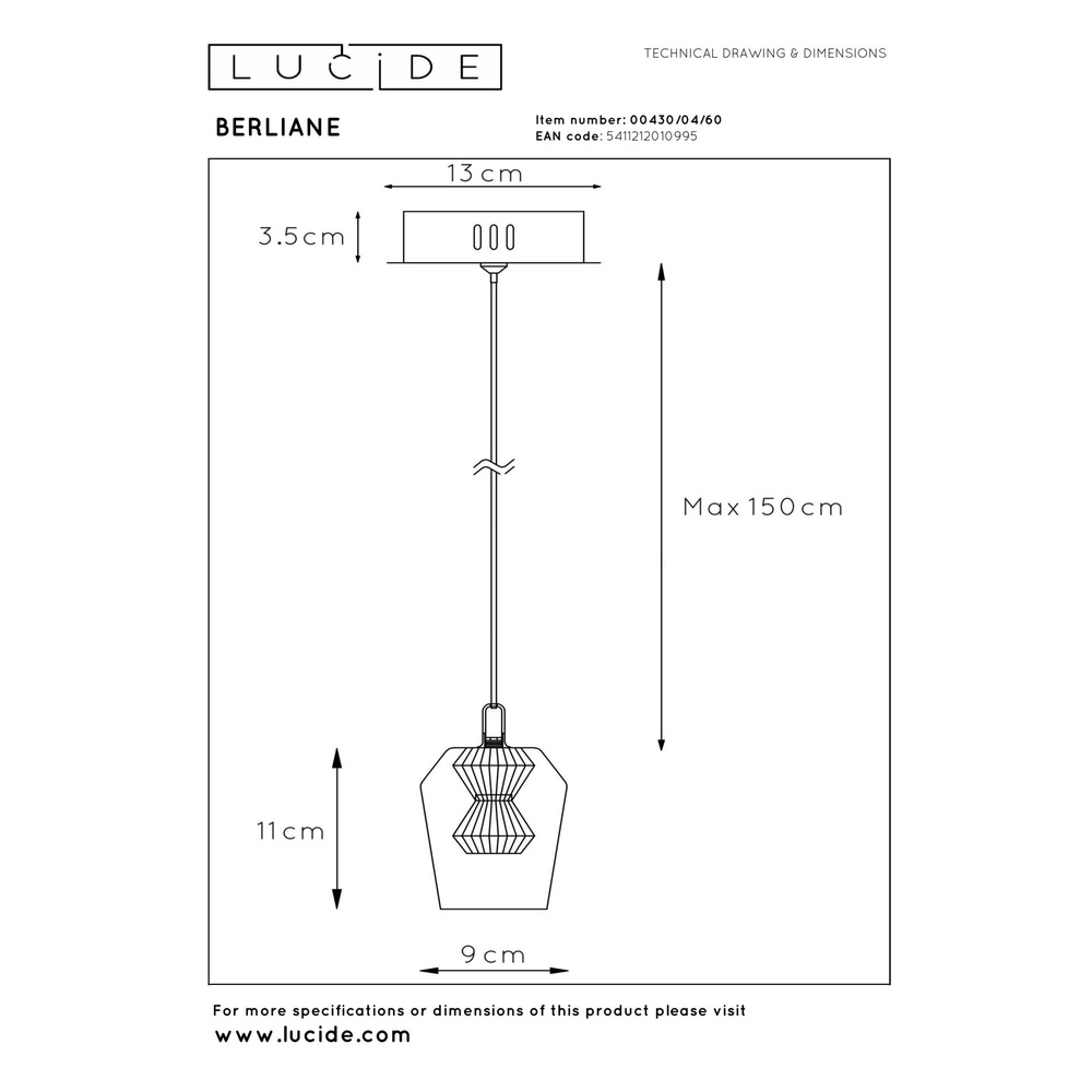 Unique pendant lamp Berliane single Lucide 5411212010995