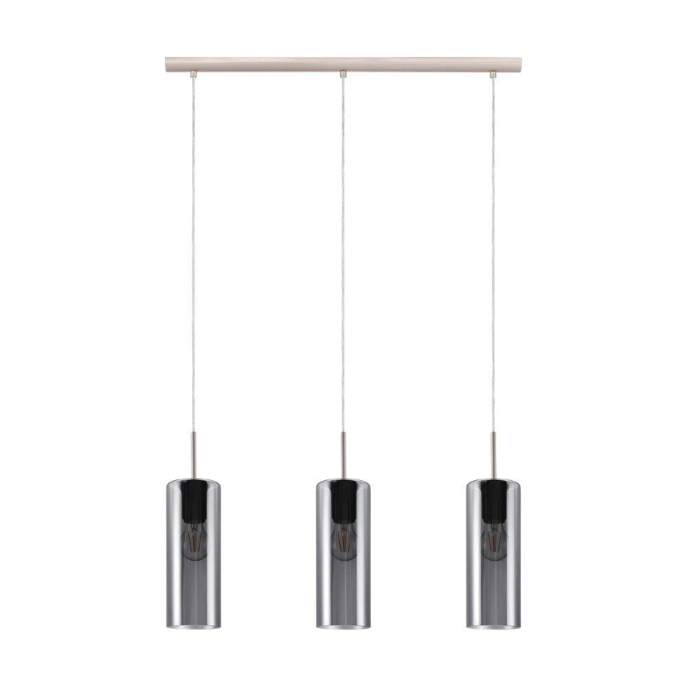 Dining room hanging lamp Selvino 3-light stainless steel with smoke glass