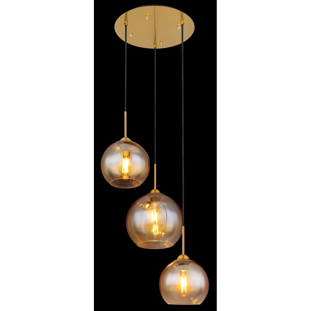 Golden pendant lamp Jamessa 3-light with amber glass Globo 9007371444687