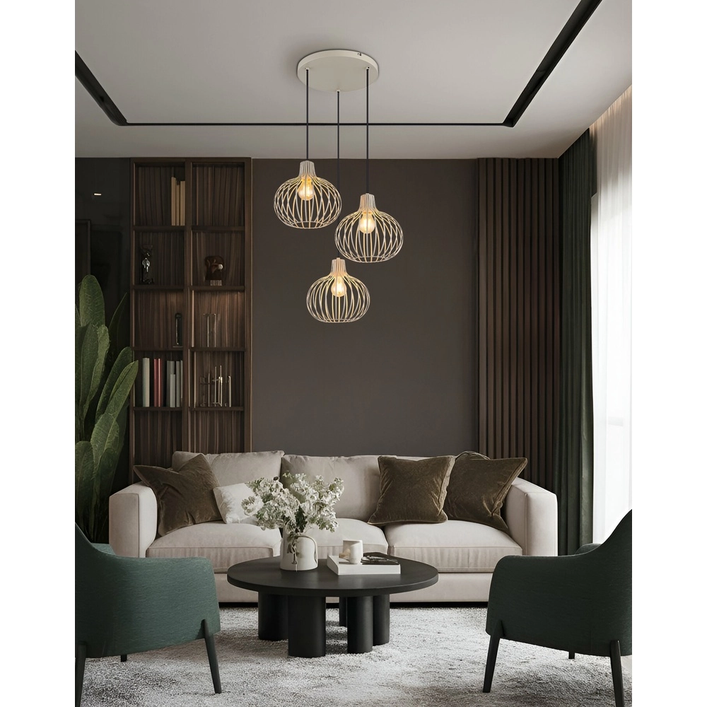 Design pendant lamp Mateo 3-light round cream Globo 9007371566150