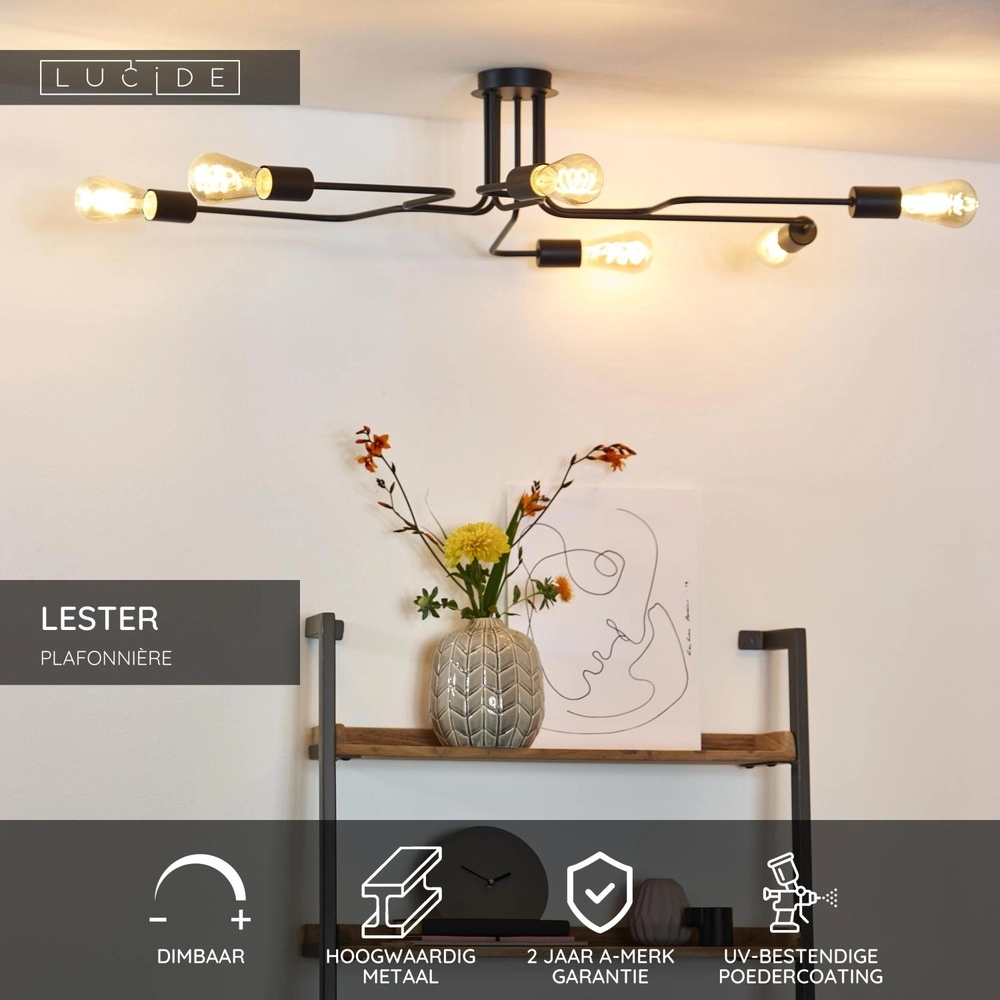 Ceiling lamp Lester 6-light black Lucide 5411212210890