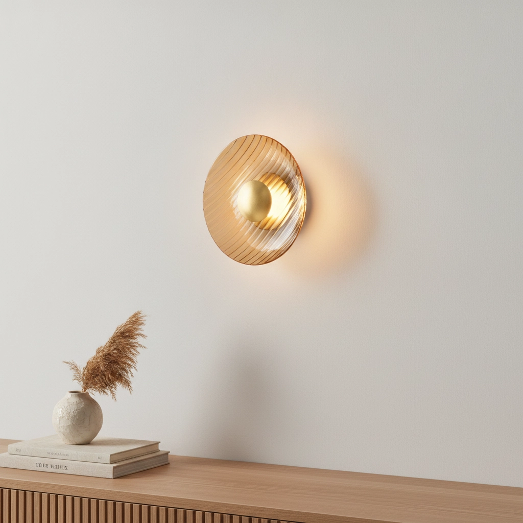 Wall lamp Lavina gold with amber glass Ø 25cm