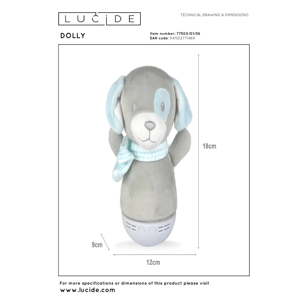 Night light Dolly Battery operated with music function - grey Lucide 5411212771469