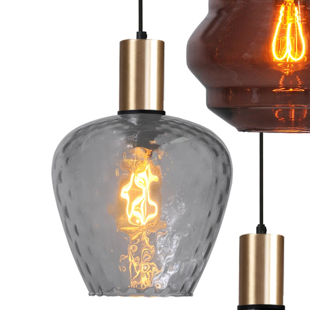 5-light loft hanging lamp - gold - Porto with different glasses Masterlight 8718121271255