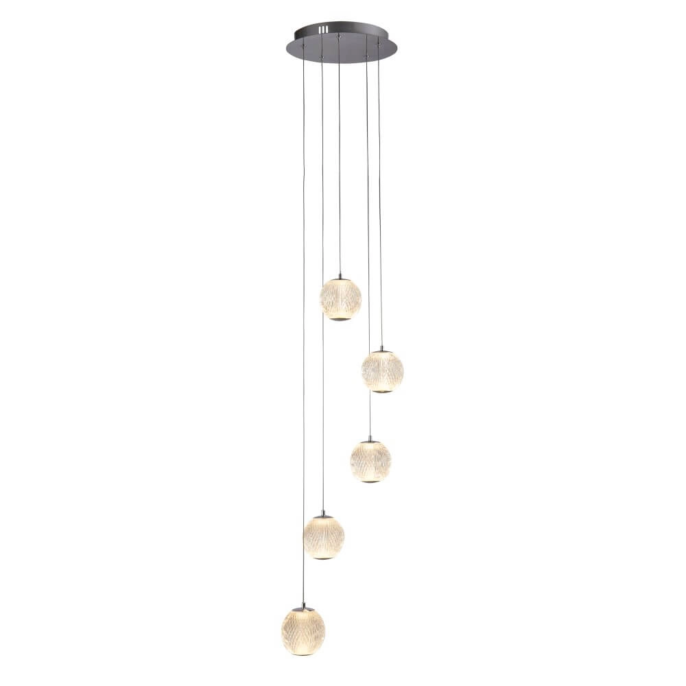 5-light pendant lamp Allure chrome round Searchlight 5053423243290